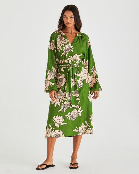 Antonie Obi Belt Dress - Moonflower Green