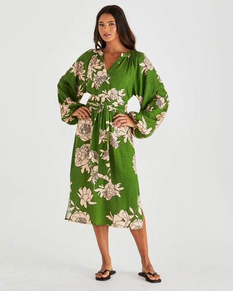 Antonie Obi Belt Dress - Moonflower Green