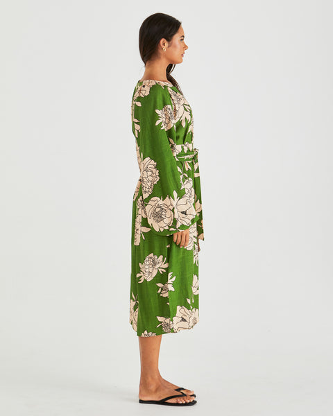 Antonie Obi Belt Dress - Moonflower Green