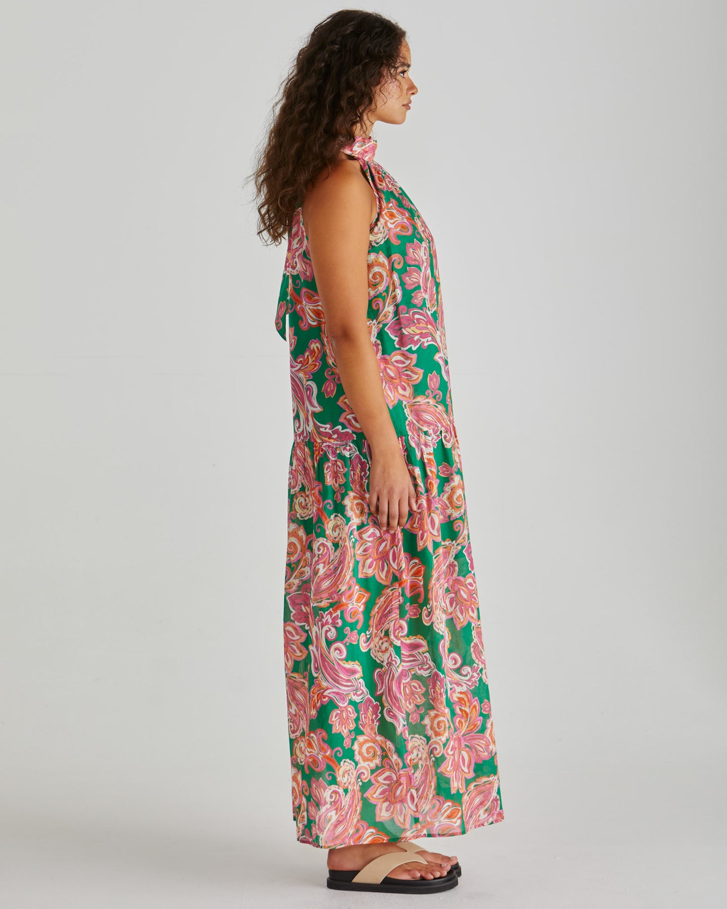 Malia Halter Dress - Pink/Green Paisley