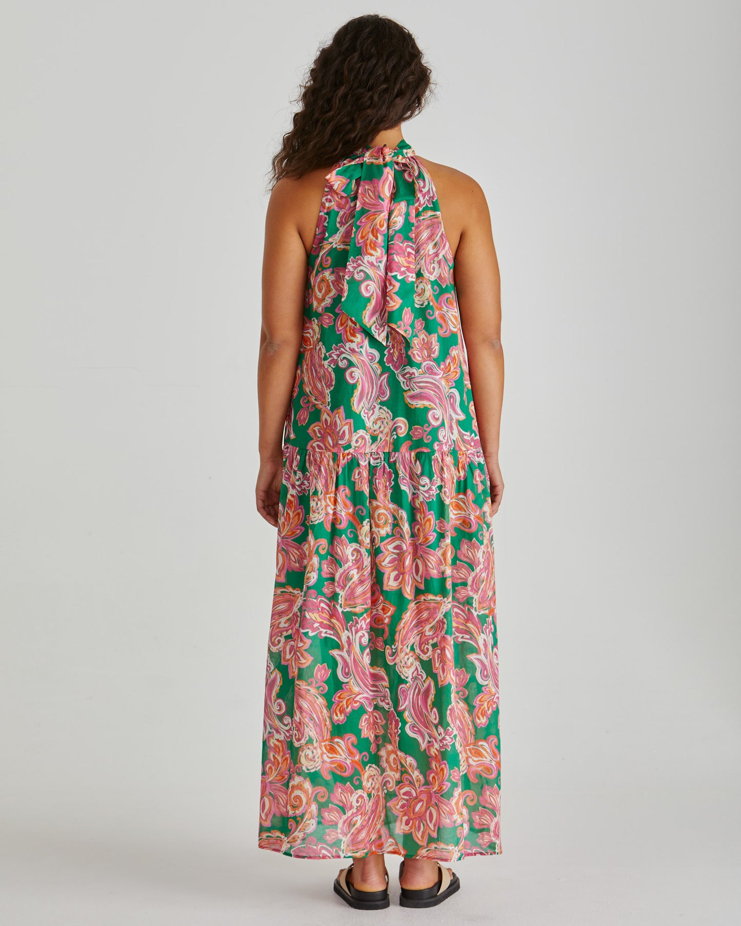 Malia Halter Dress - Pink/Green Paisley