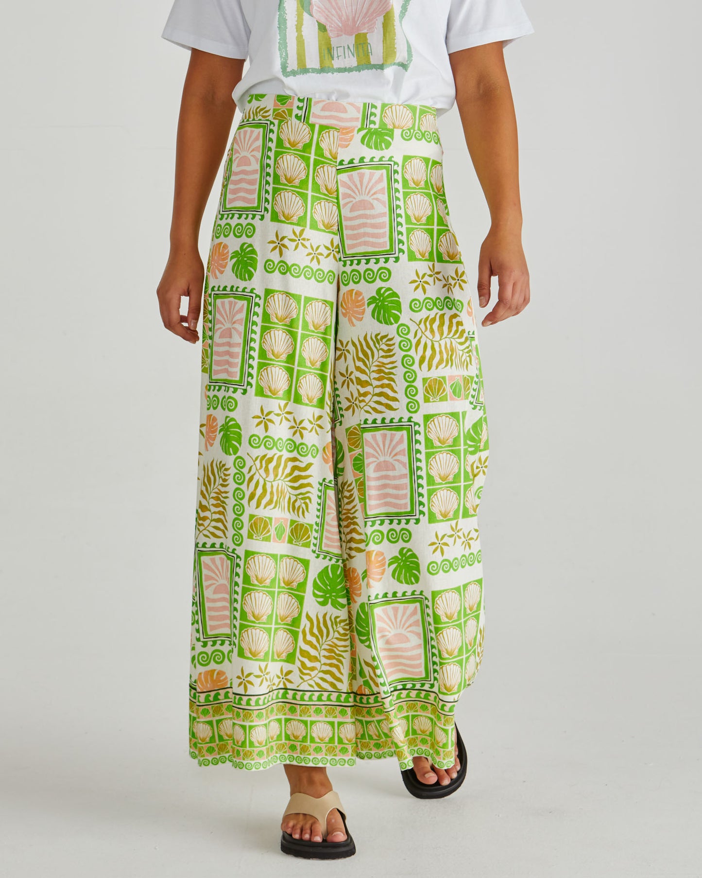 Emmett Wide Leg Pants - Green Shell Patchwork