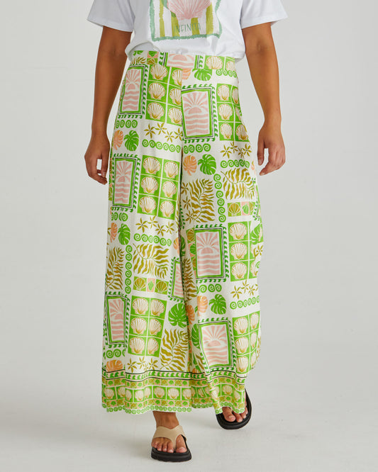 Emmett Wide Leg Pants - Green Shell Patchwork