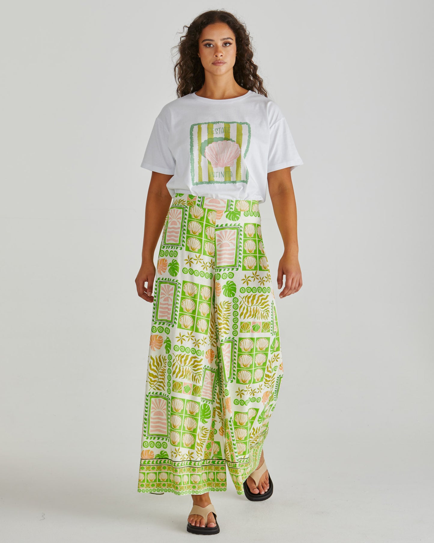 Emmett Wide Leg Pants - Green Shell Patchwork