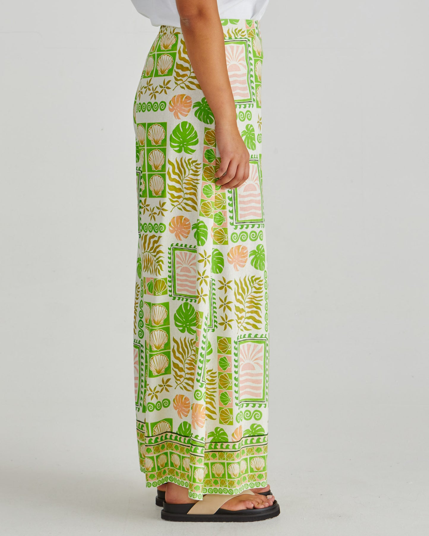 Emmett Wide Leg Pants - Green Shell Patchwork