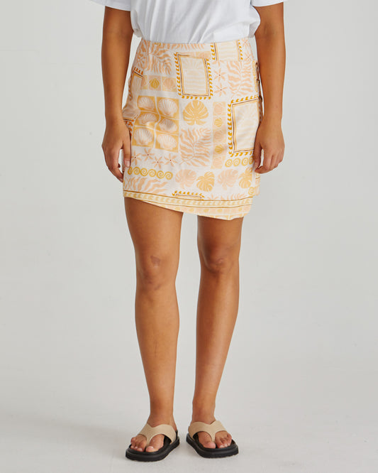 Coast Mini Wrap Skirt - Peach Shell Patchwork