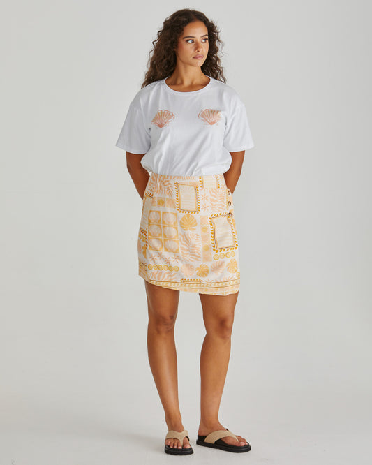 Coast Mini Wrap Skirt - Peach Shell Patchwork