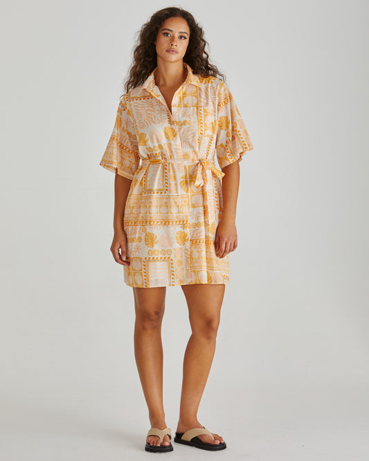 Coast Mini Shirt Dress - Peach Shell Patchwork