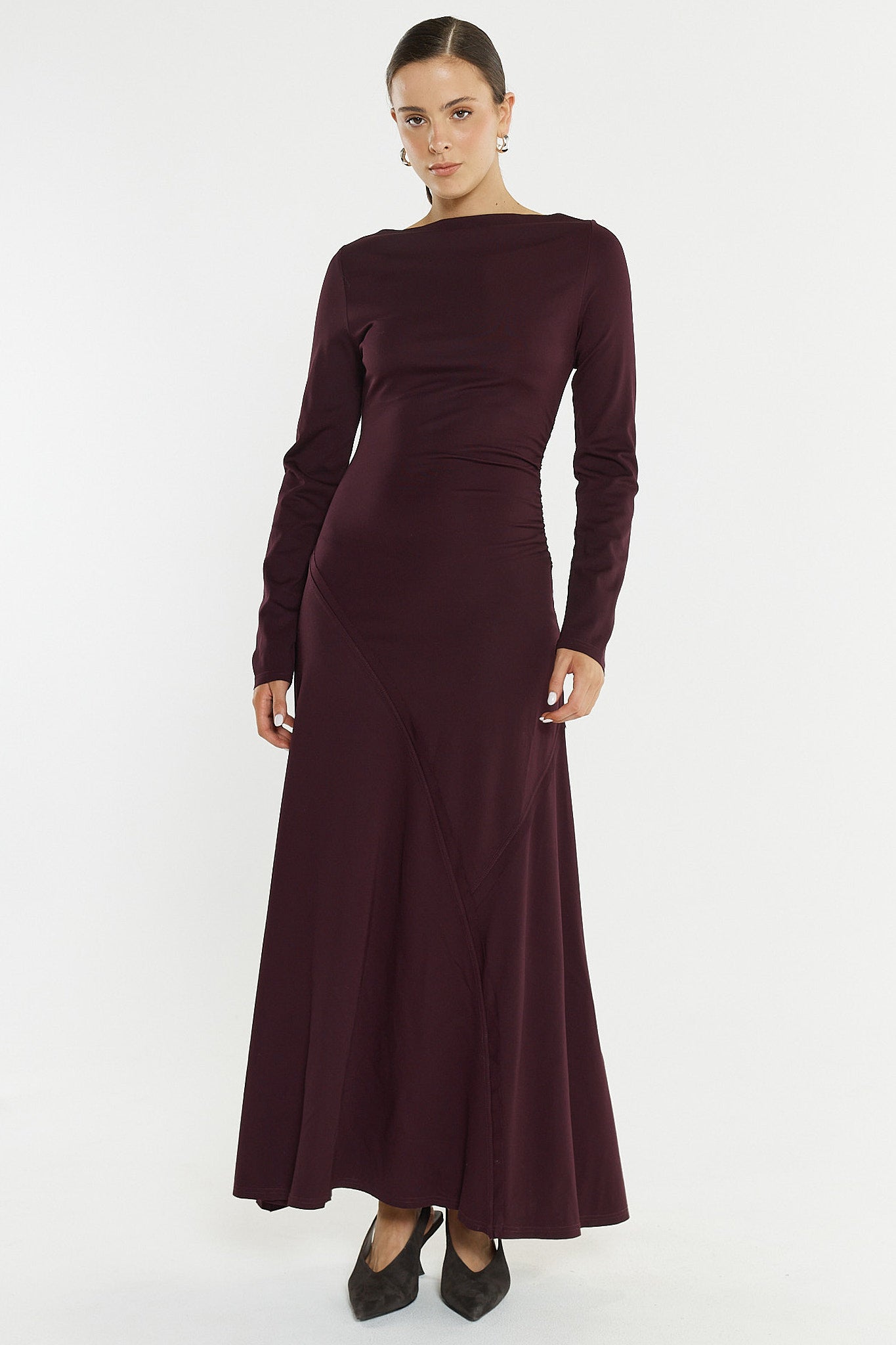 Jade Seamed Jersey Dress - Burgundy