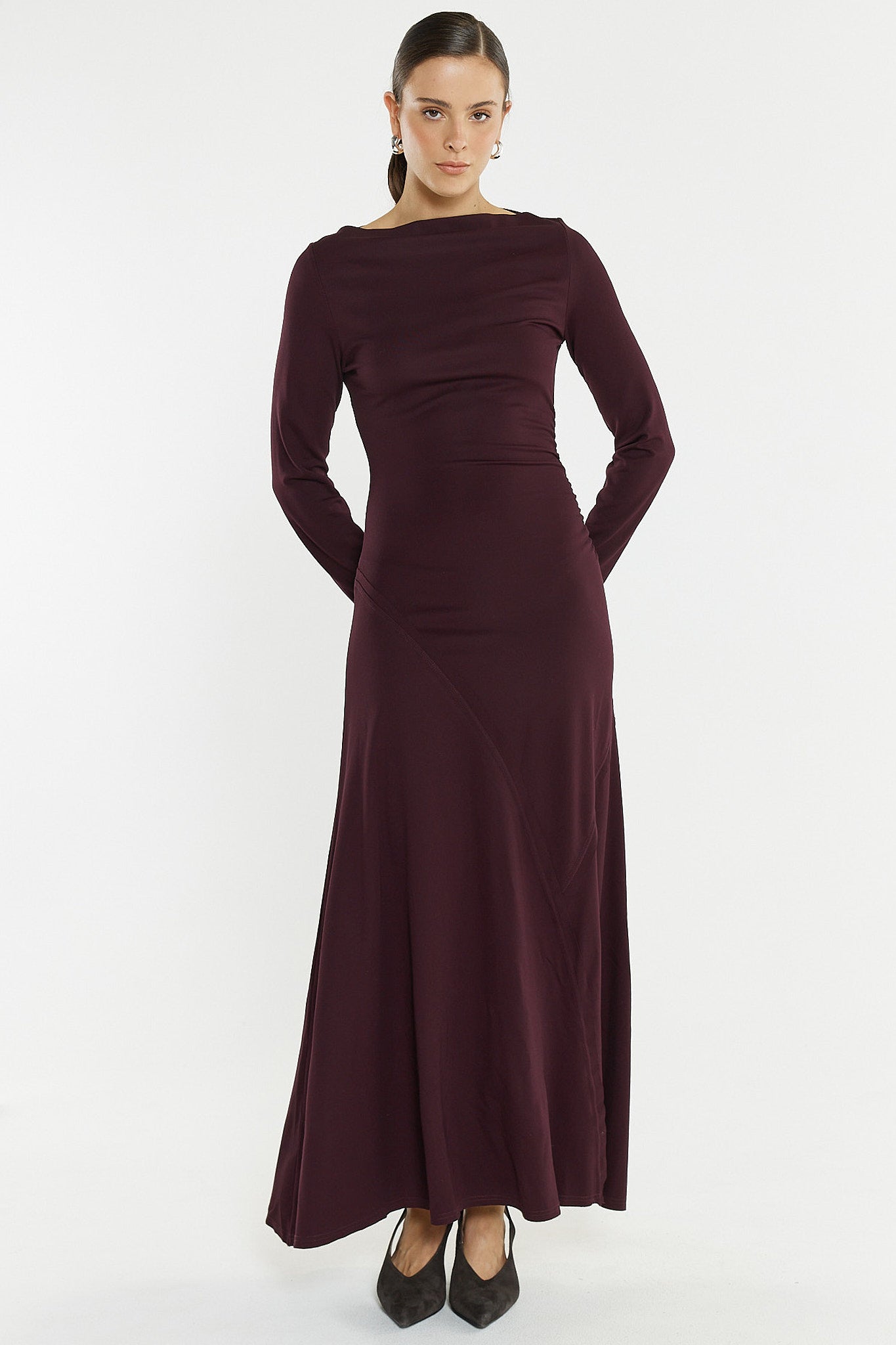 Jade Seamed Jersey Dress - Burgundy