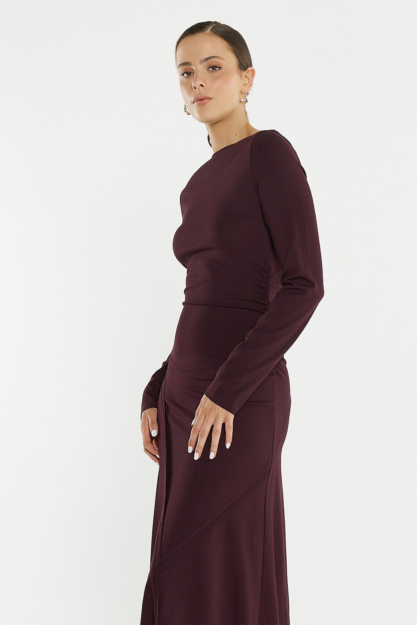 Jade Seamed Jersey Dress - Burgundy