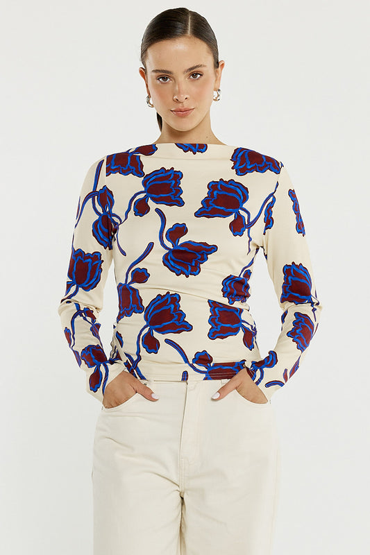 Jade Seamed Jersey Top - Winter Poppy