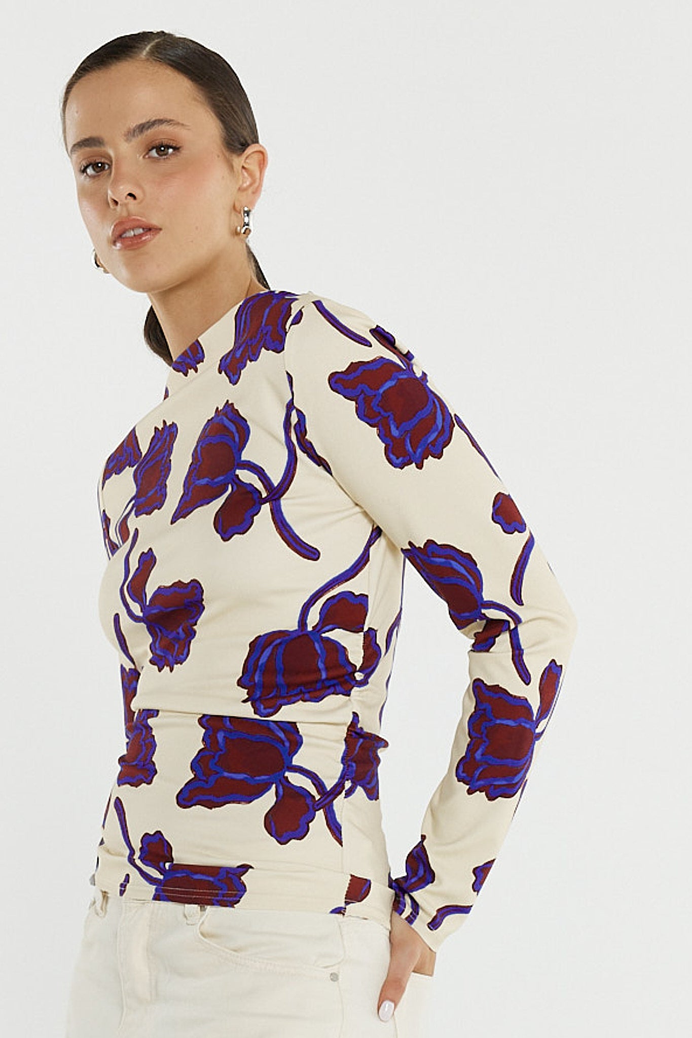 Jade Seamed Jersey Top - Winter Poppy