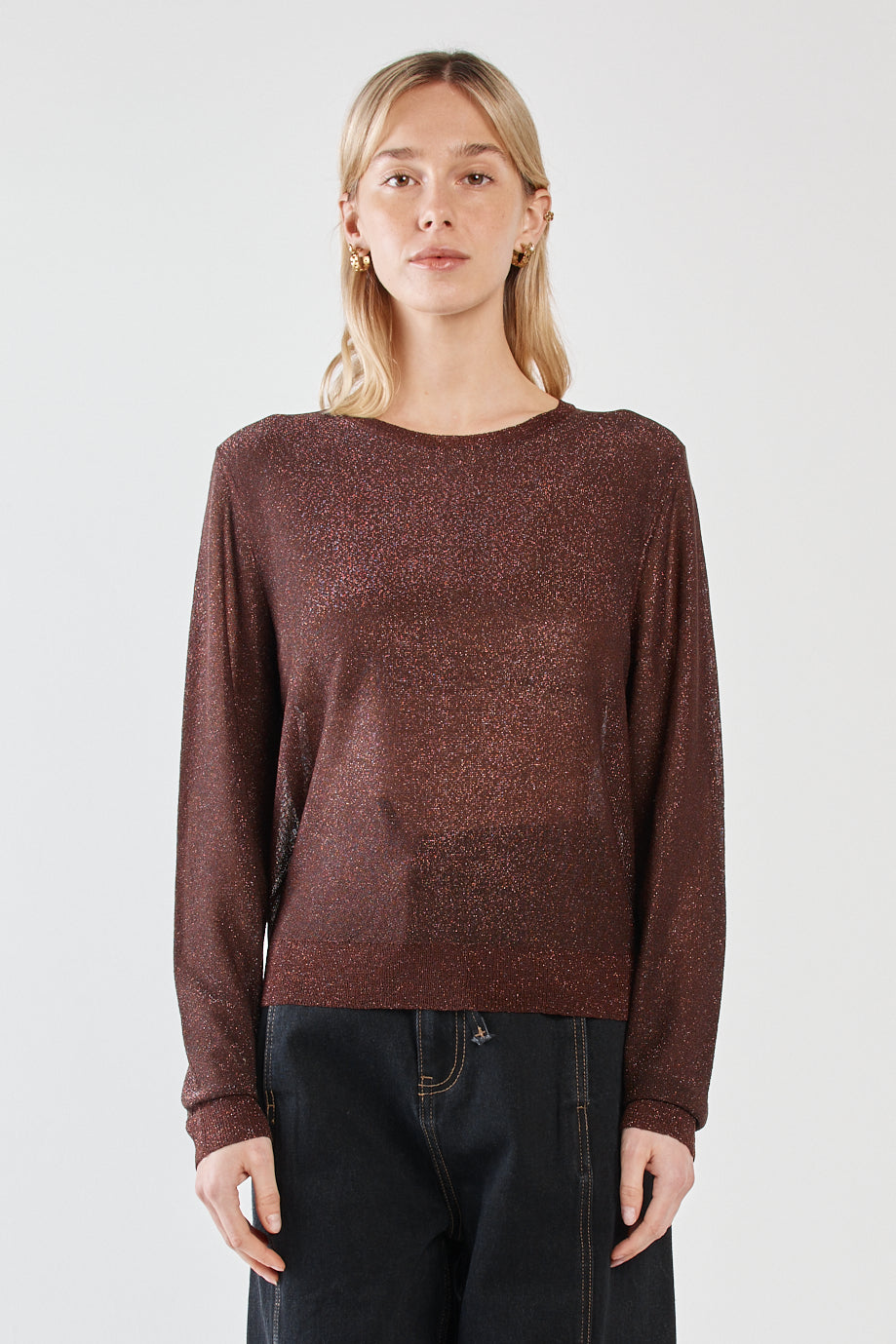 Maiken Lurex Knit Jumper - Chocolate