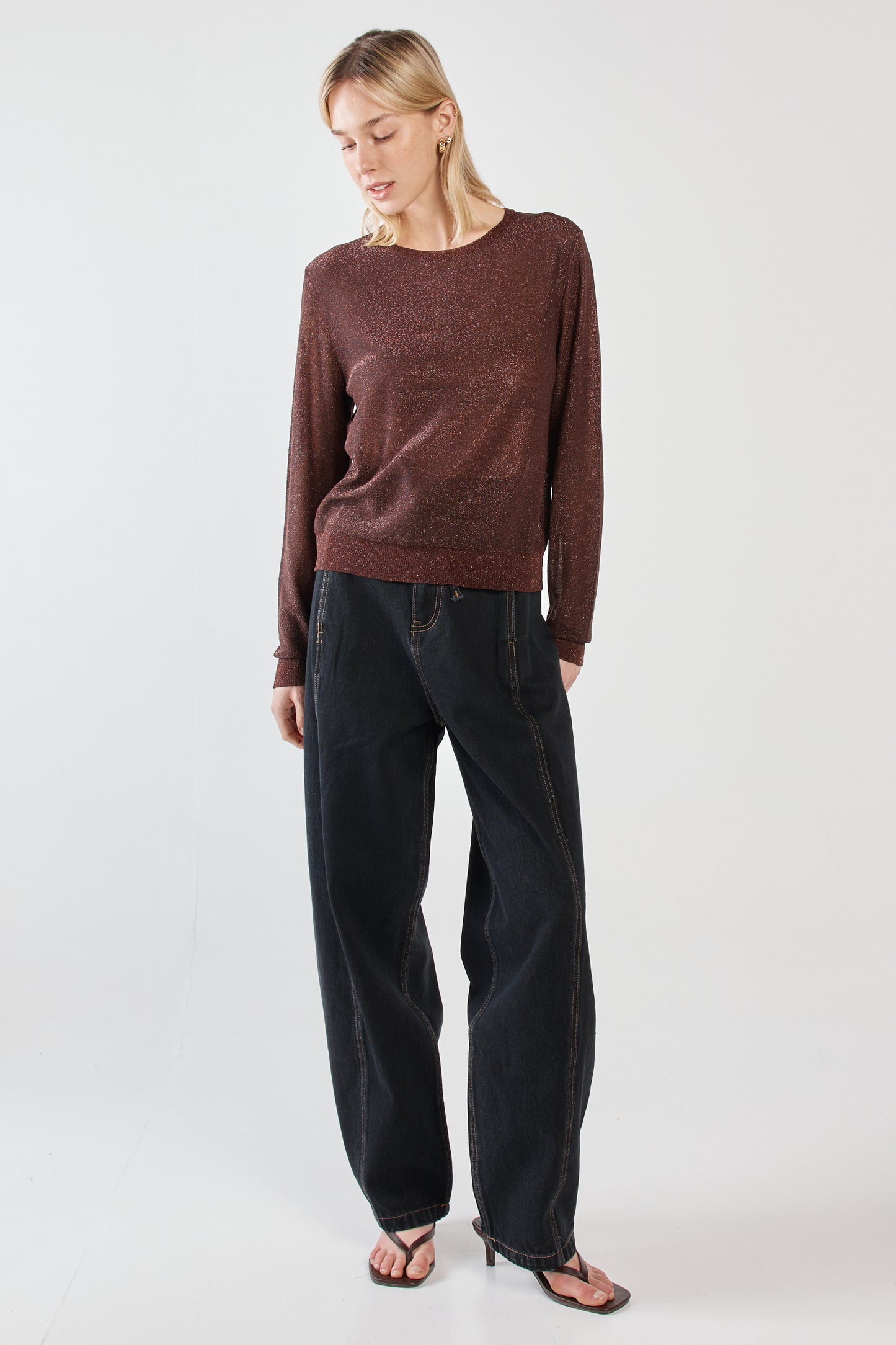 Maiken Lurex Knit Jumper - Chocolate