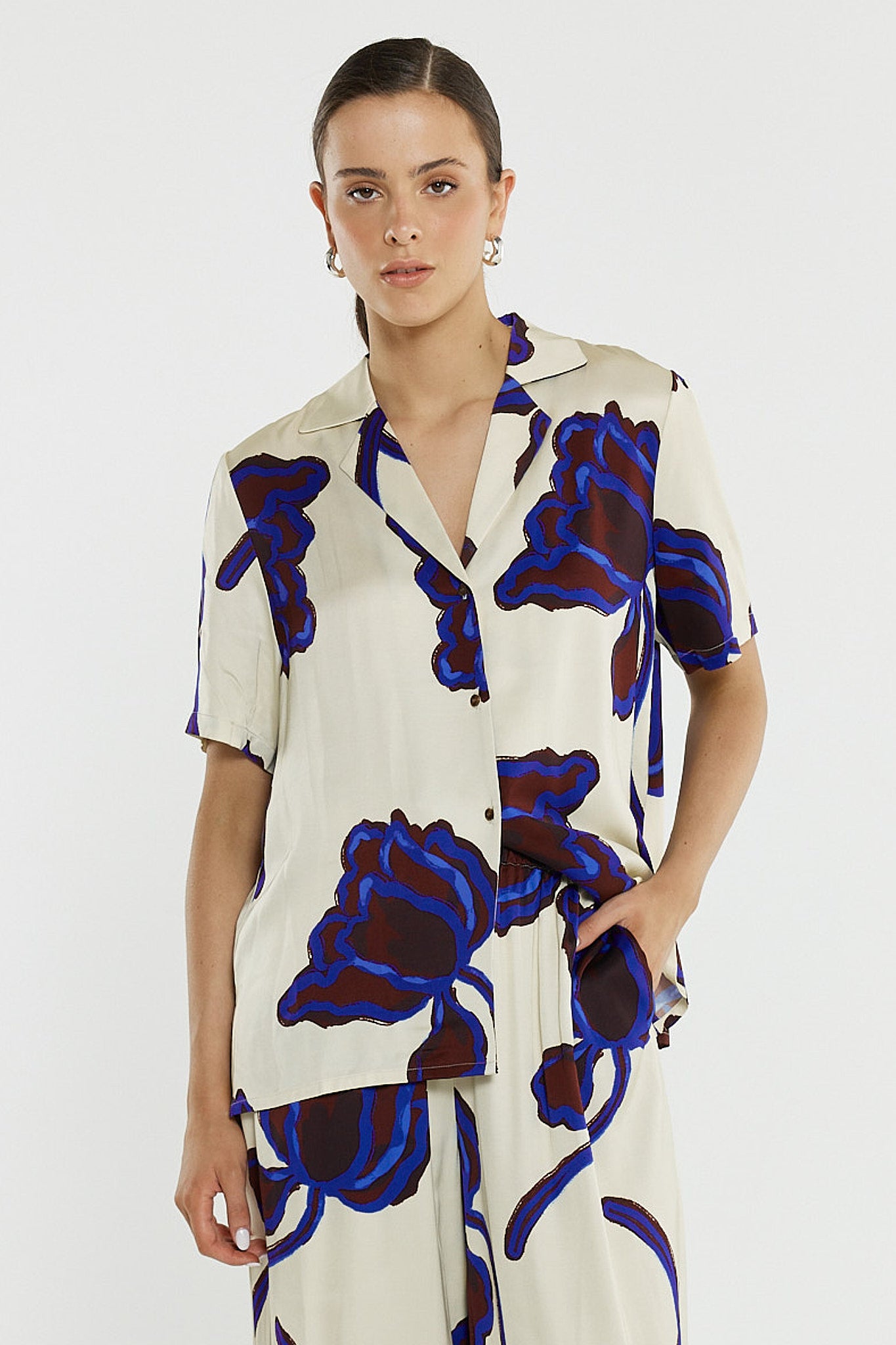 Jade Satin Shirt - Winter Poppy