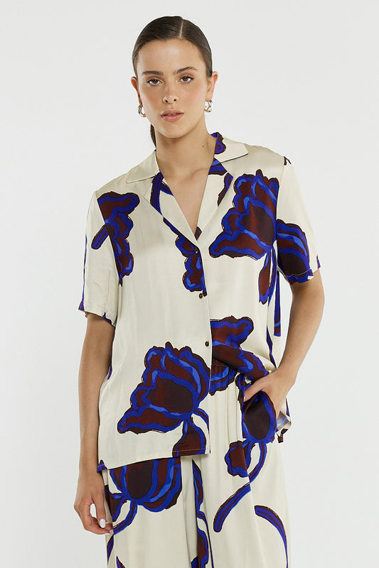 Jade Satin Shirt - Winter Poppy