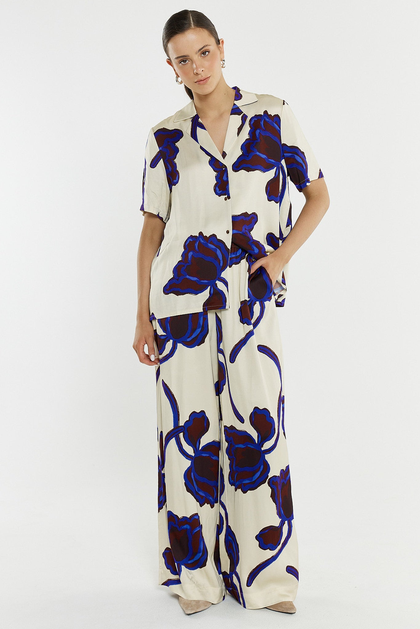 Jade Satin Shirt - Winter Poppy