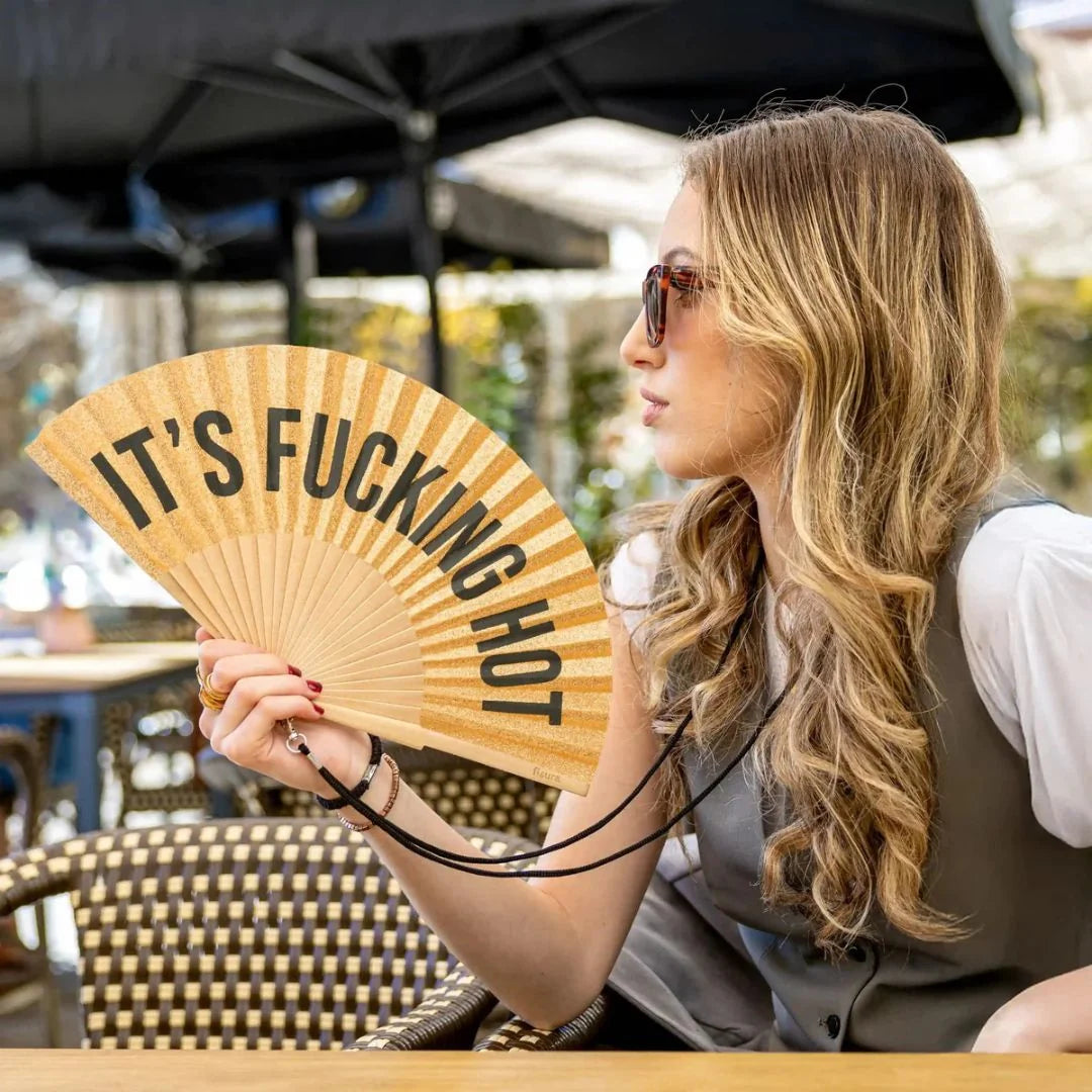 It's Fucking Hot - Gold Glitter Hand Fan
