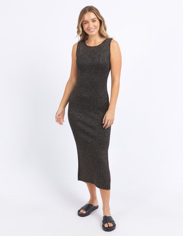 Tessa Metallic Knit Dress - Black & Gold