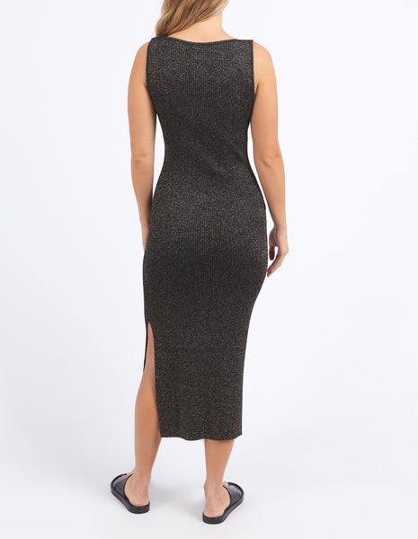 Tessa Metallic Knit Dress - Black & Gold