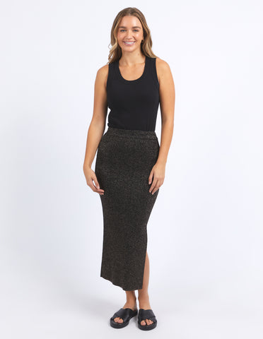 Tessa Metallic Knit Skirt - Black & Gold