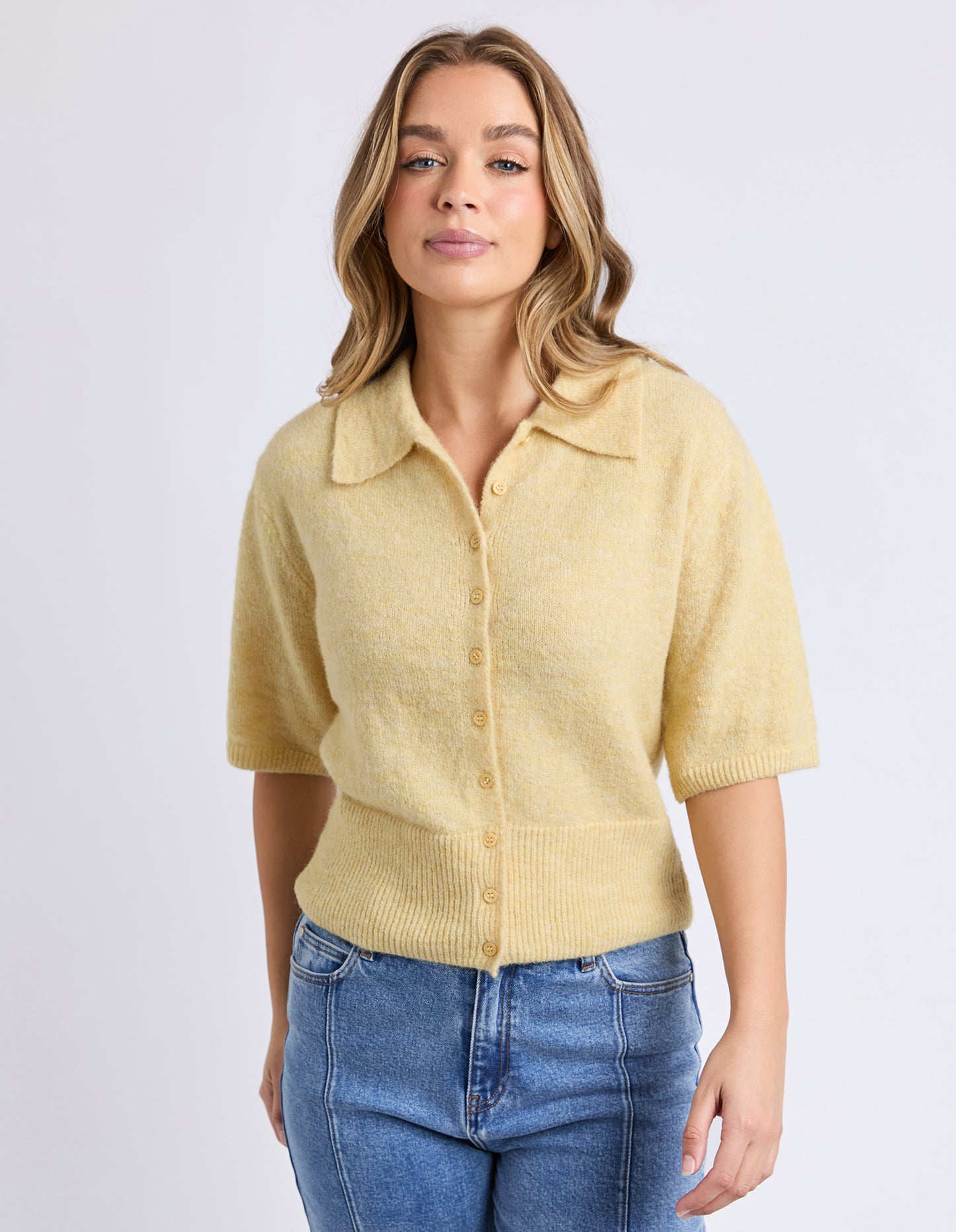 Fernie Button Knit Top - Butter Yellow