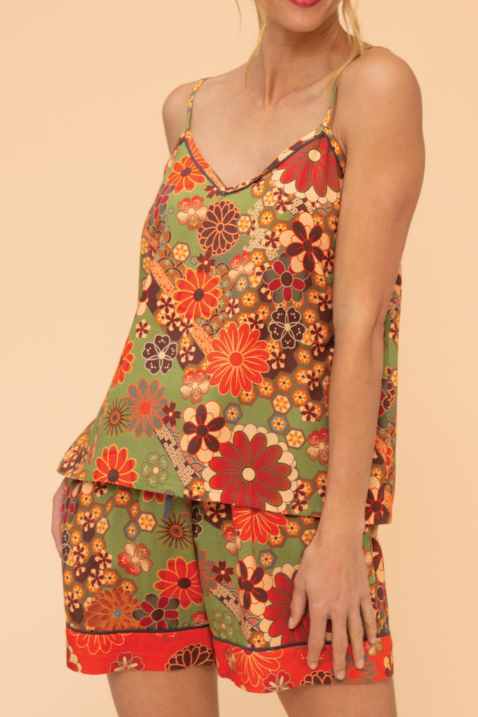 70's Kaleidoscope Floral Cami Pyjamas - Sage
