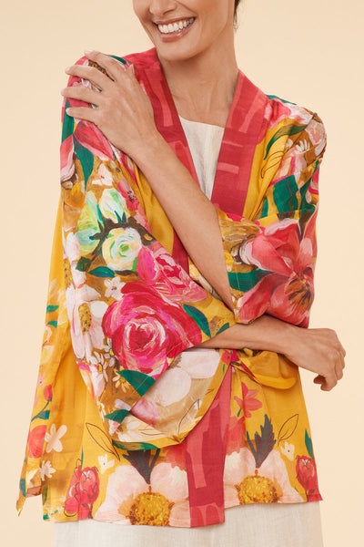 Impressionist  Floral Lux Kimono Jacket - Mustard