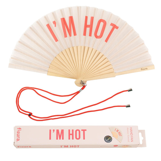 I'm Hot - Beige/Red Hand Fan
