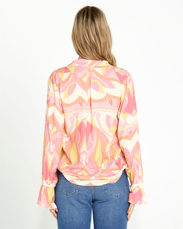 Vivienne Wrap Top - Pink Geo