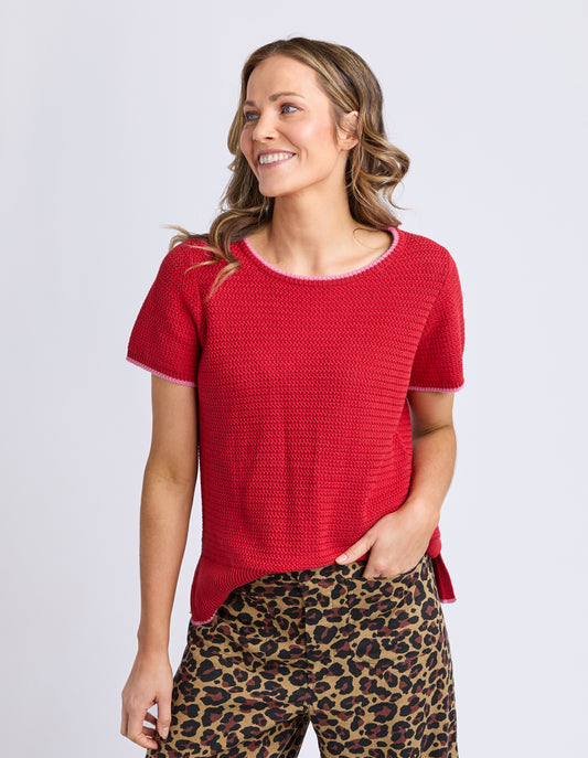 Camellia Short Sleeve Knit - Cranberry