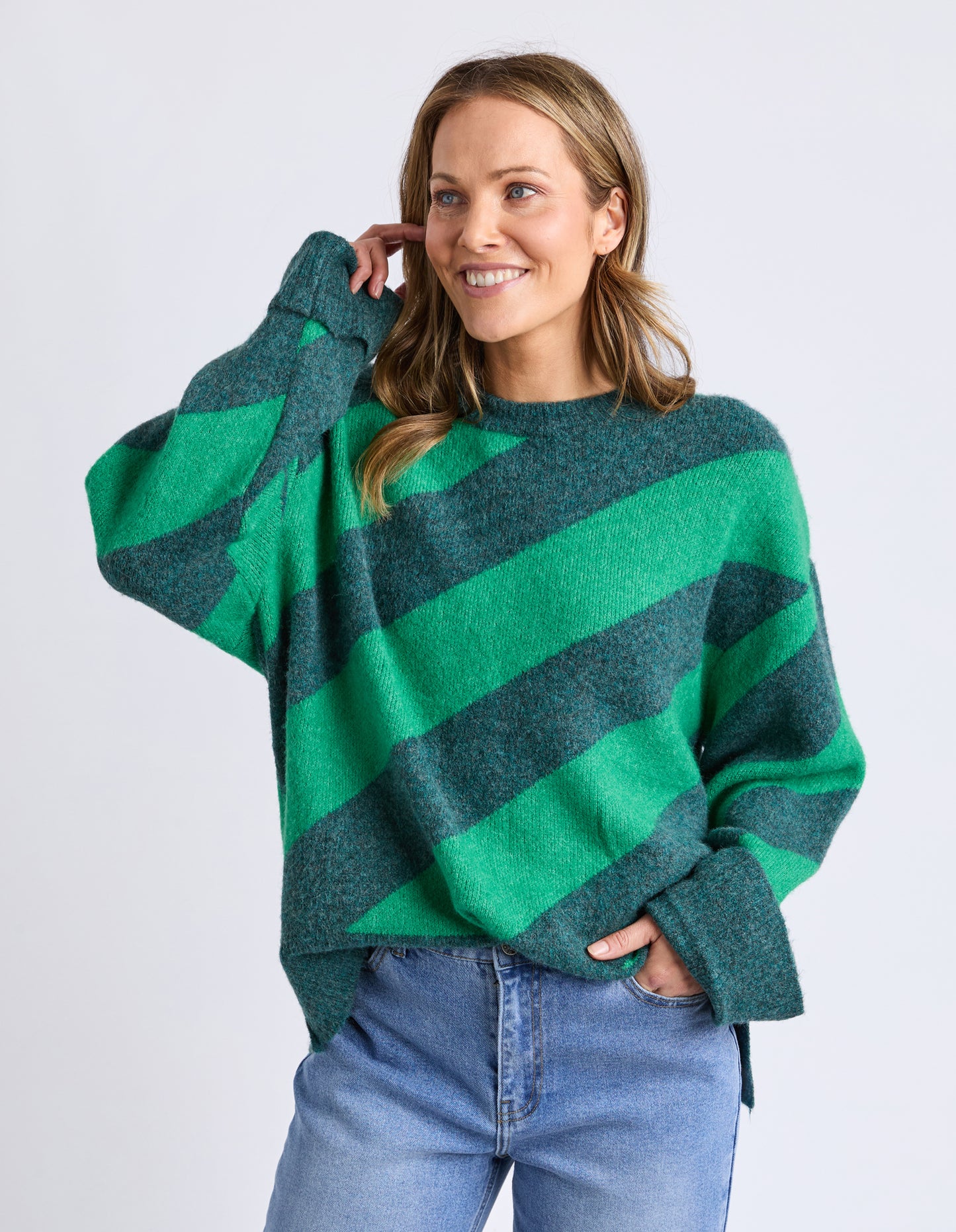 Sage Diagonal Stripe Knit - Turquoise