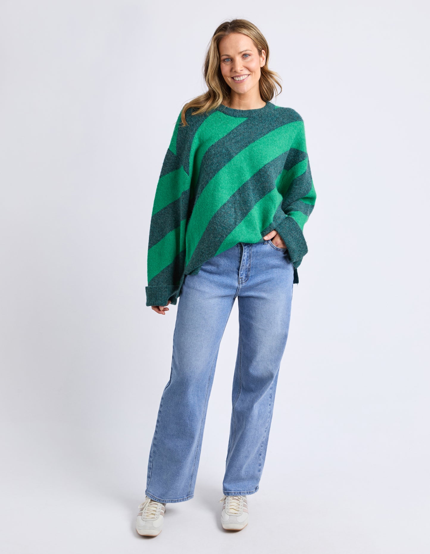Sage Diagonal Stripe Knit - Turquoise
