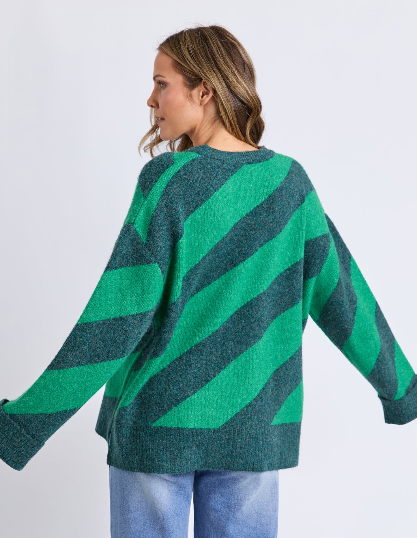 Sage Diagonal Stripe Knit - Turquoise