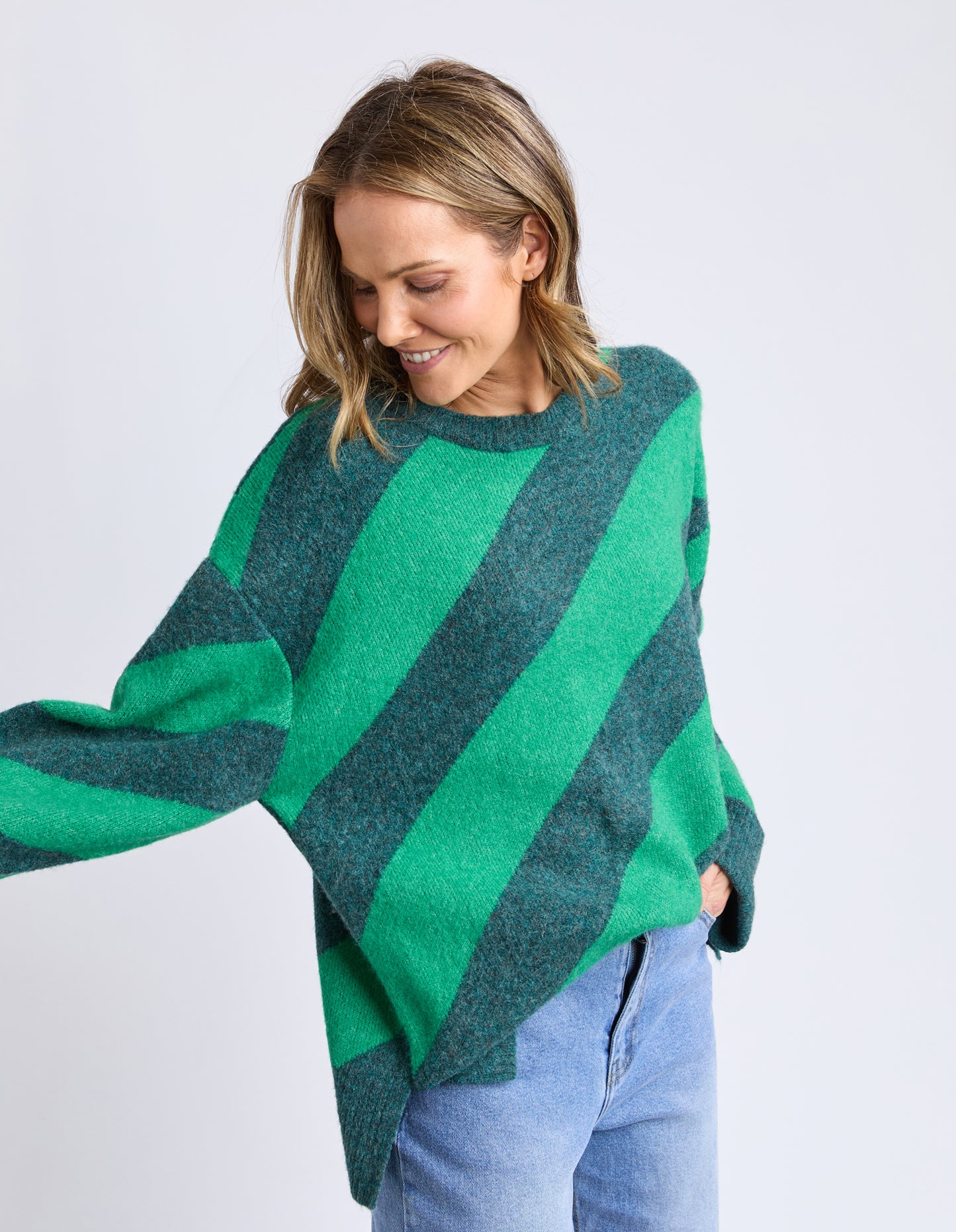 Sage Diagonal Stripe Knit - Turquoise