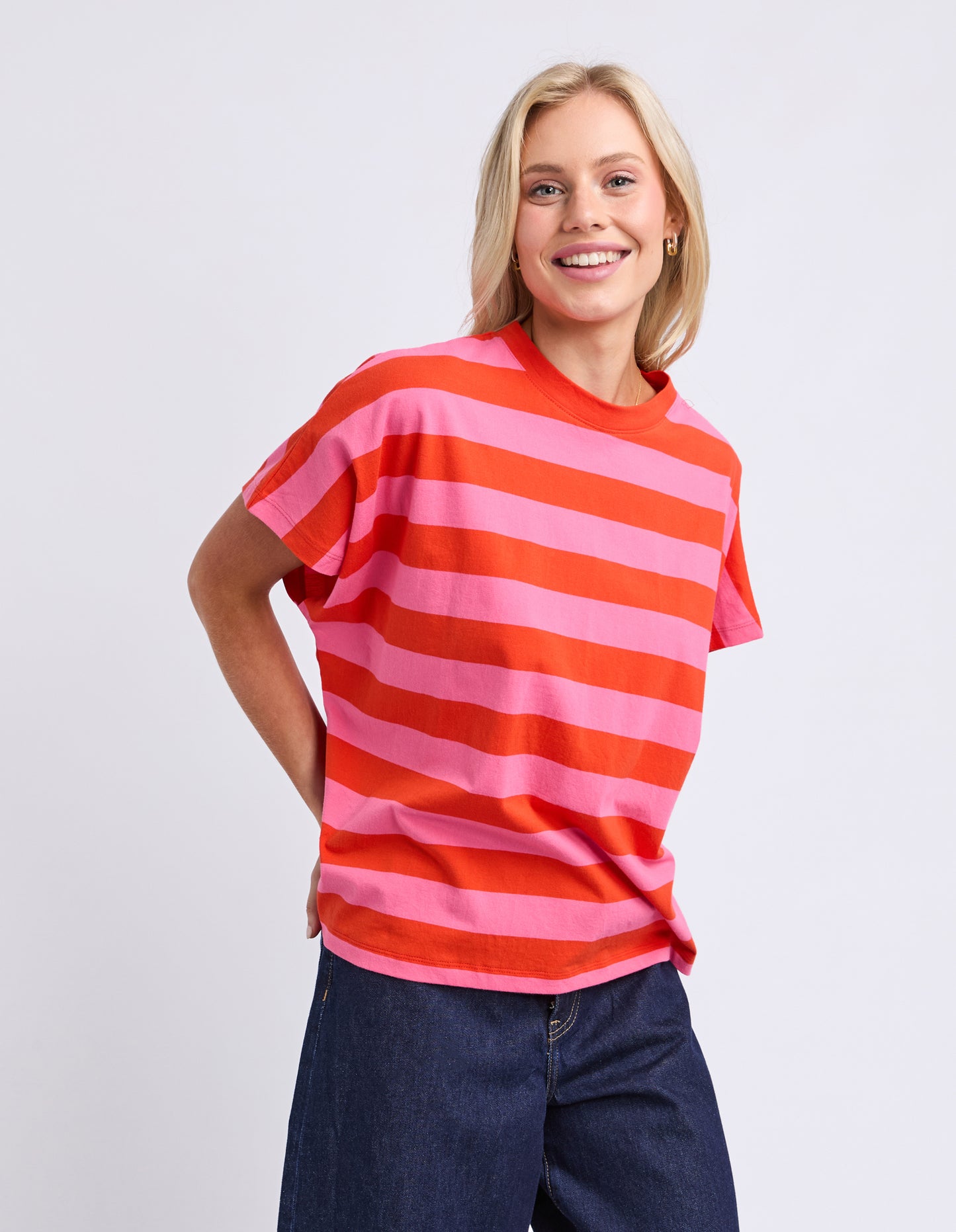 Poet Tee - Tangello/Pink Stripe