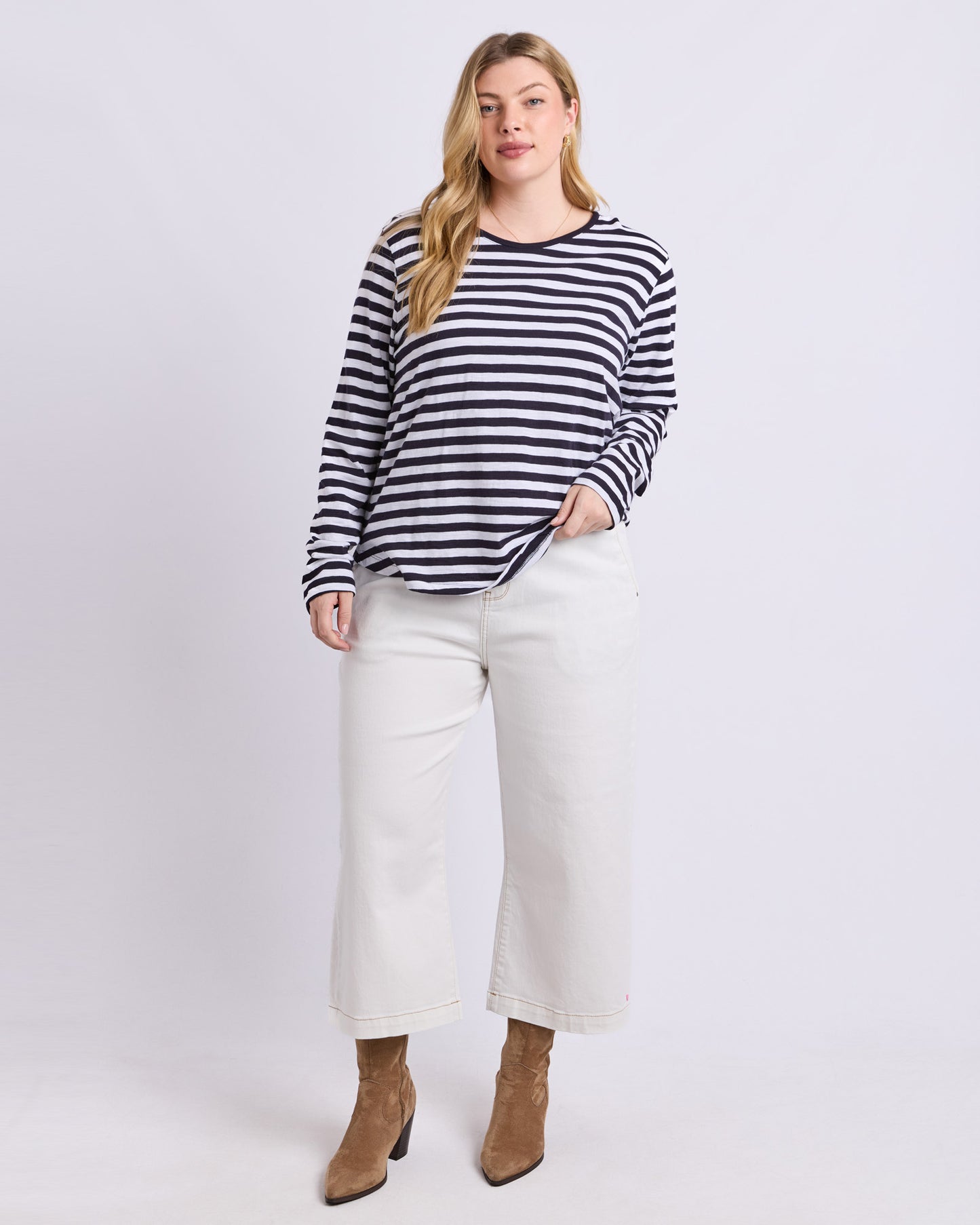 Riviera Long Sleeve Tee - Navy & White Stripe