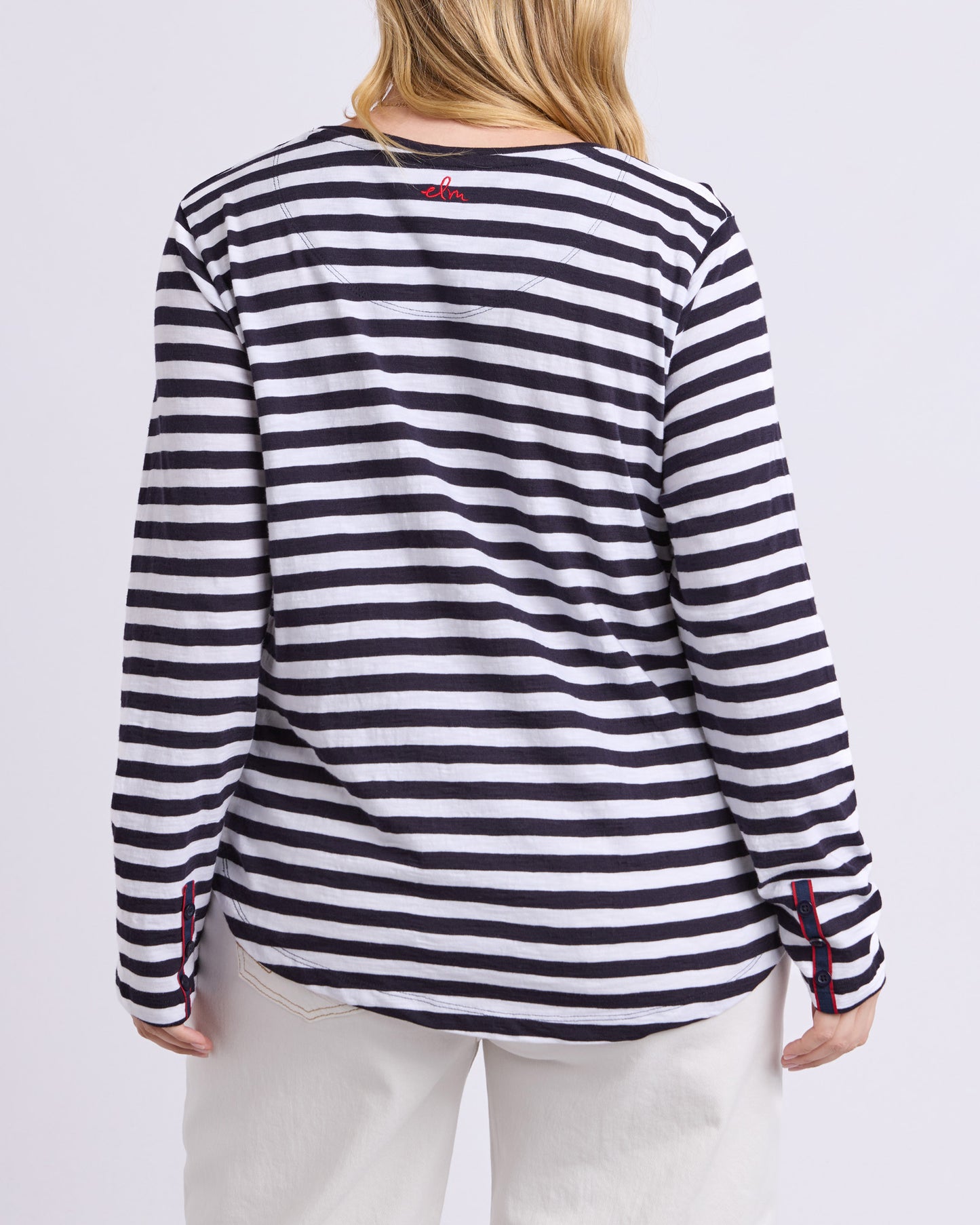 Riviera Long Sleeve Tee - Navy & White Stripe