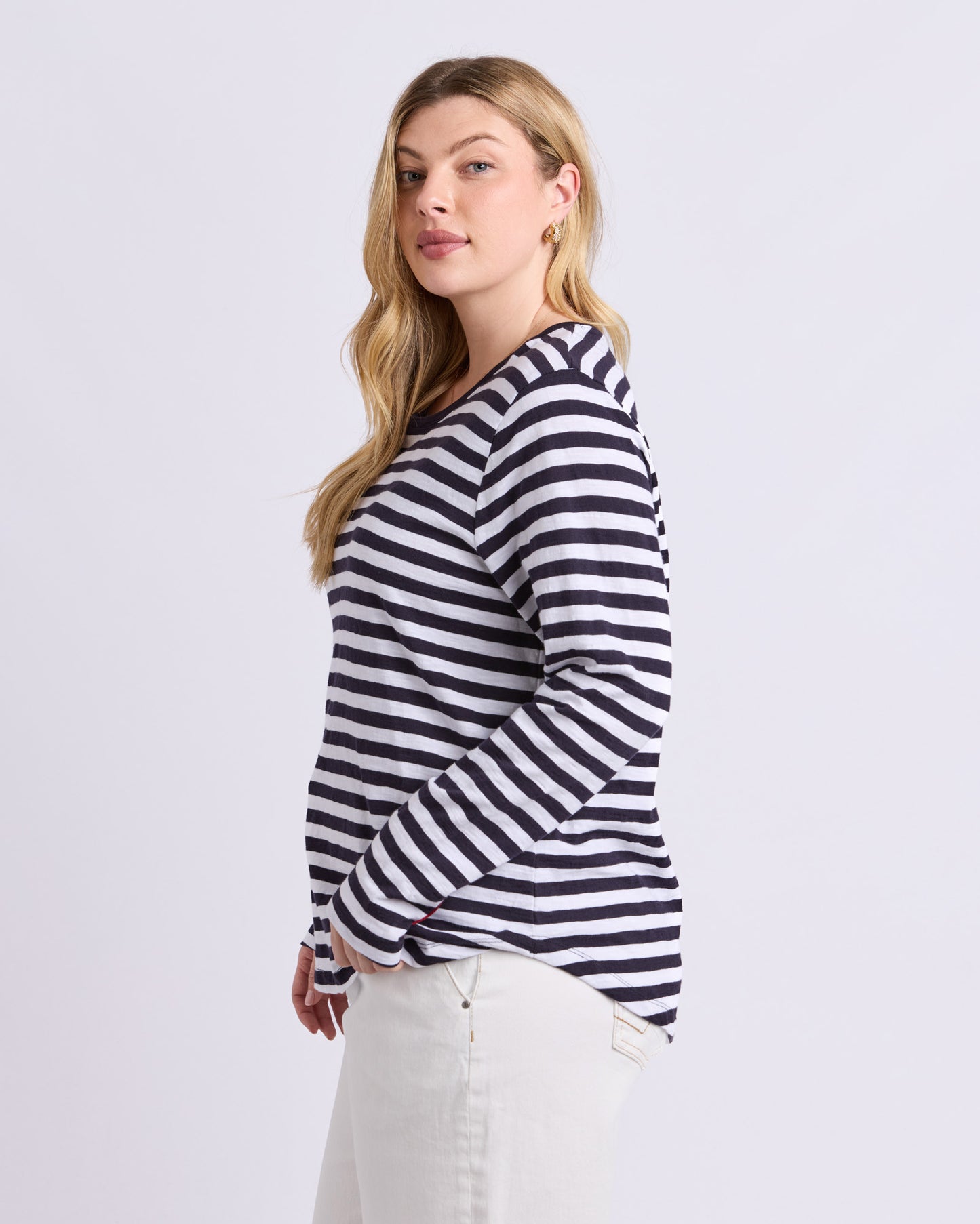 Riviera Long Sleeve Tee - Navy & White Stripe