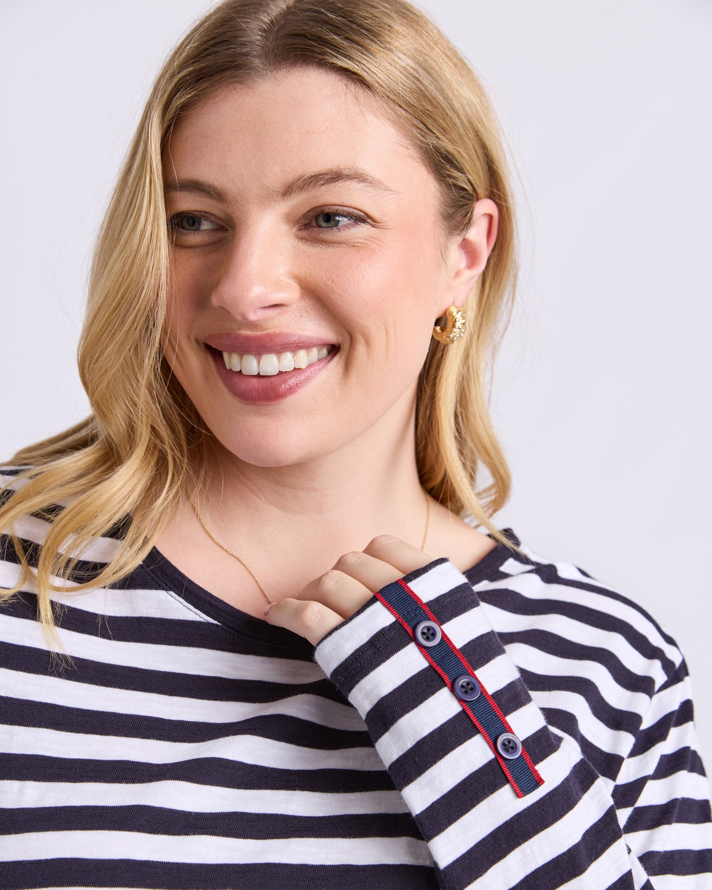 Riviera Long Sleeve Tee - Navy & White Stripe
