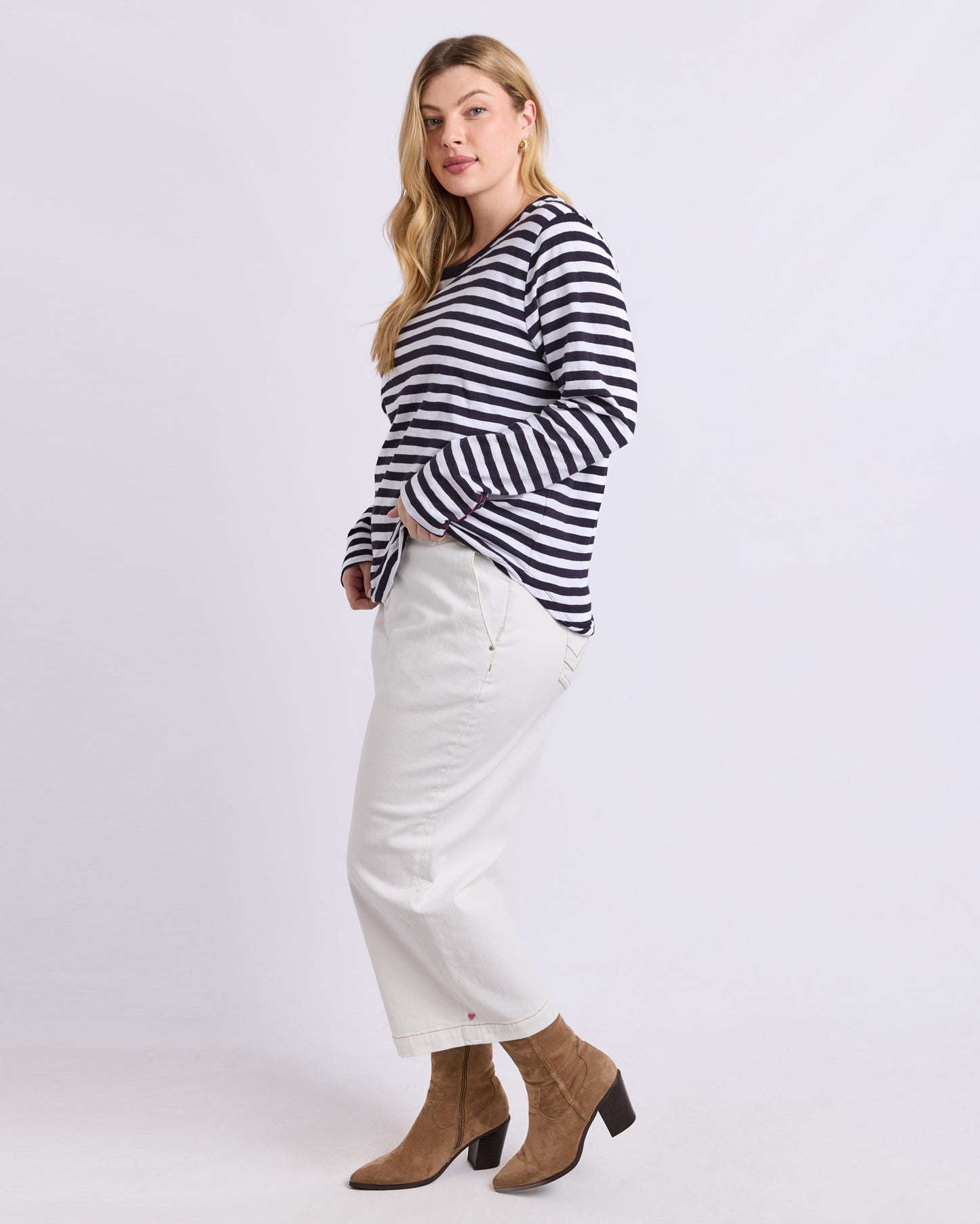 Riviera Long Sleeve Tee - Navy & White Stripe