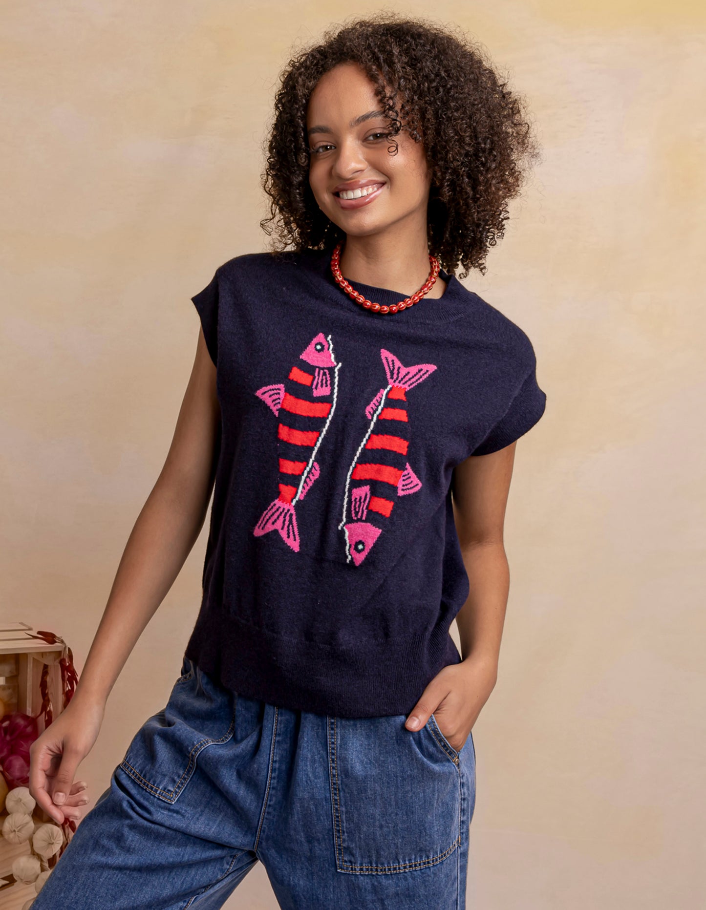 Fishy Intarsia Knit - Navy