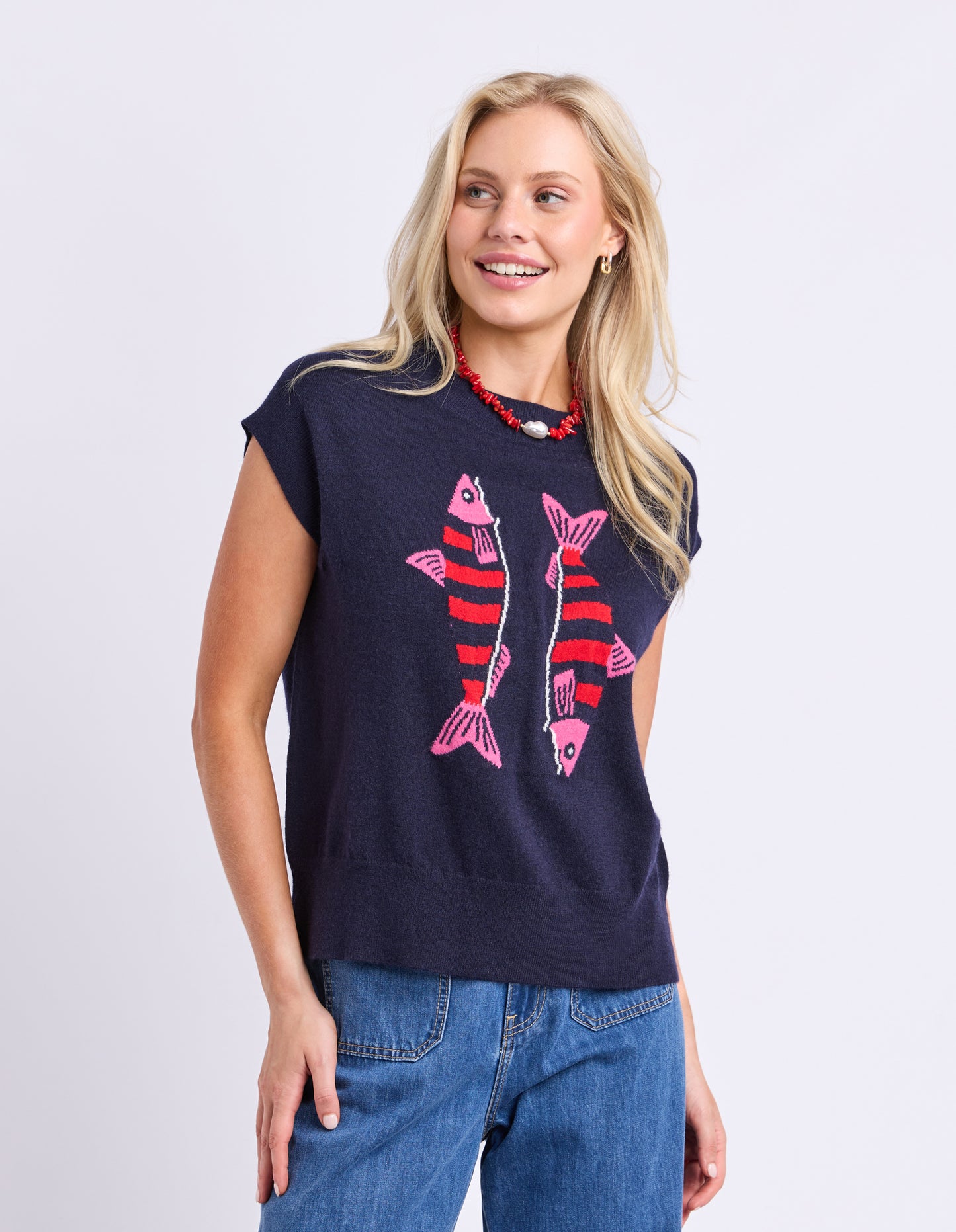 Fishy Intarsia Knit - Navy