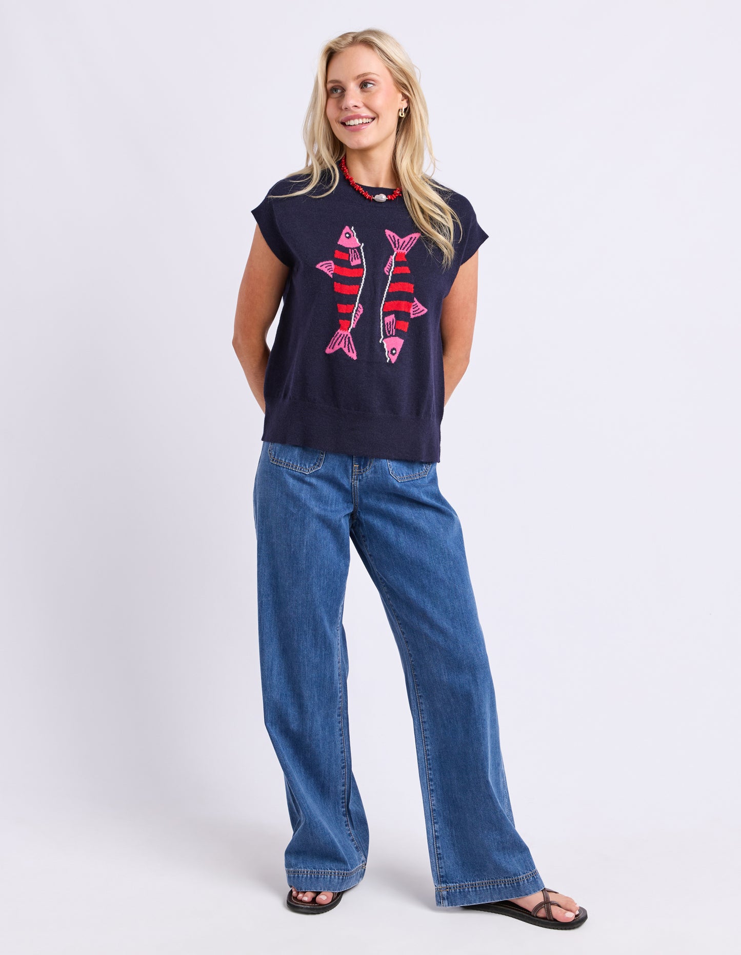 Fishy Intarsia Knit - Navy
