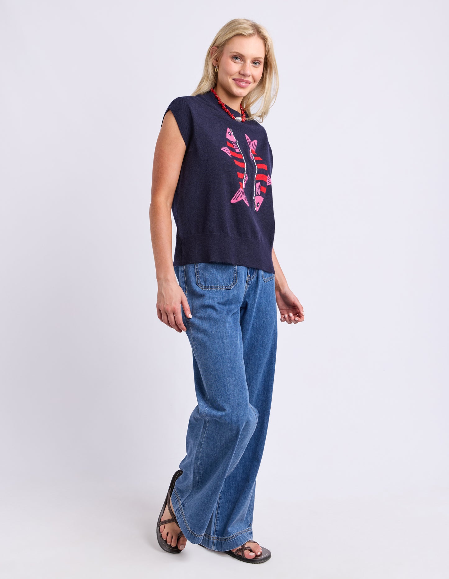 Fishy Intarsia Knit - Navy