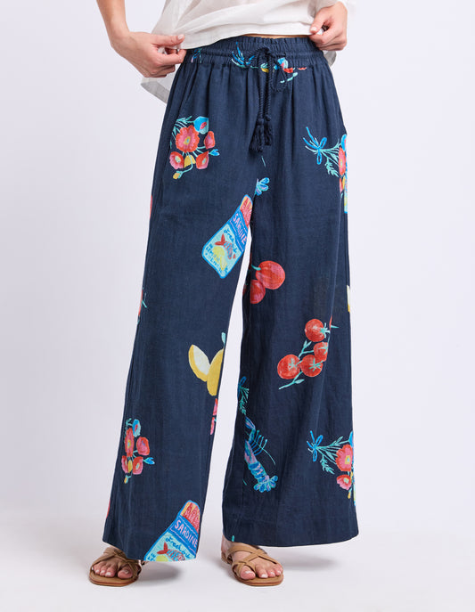Market Pants - Navy Market Print