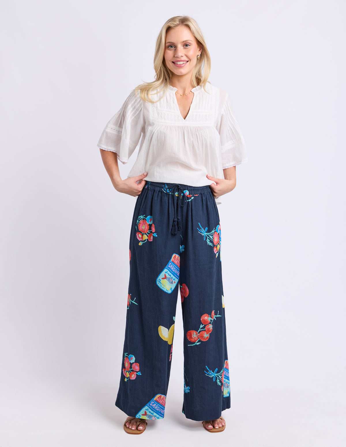 Market Pants - Navy Market Print