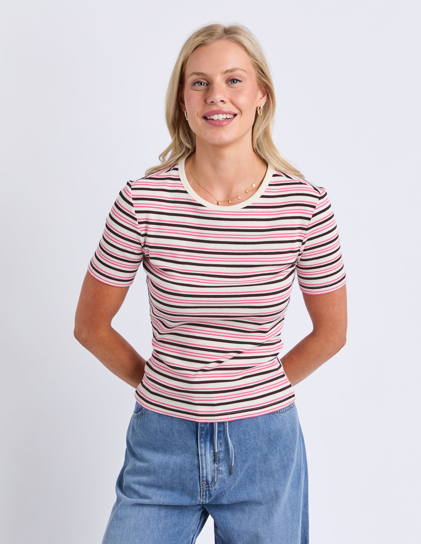 Chocberry tee - Choc & Pink Stripe