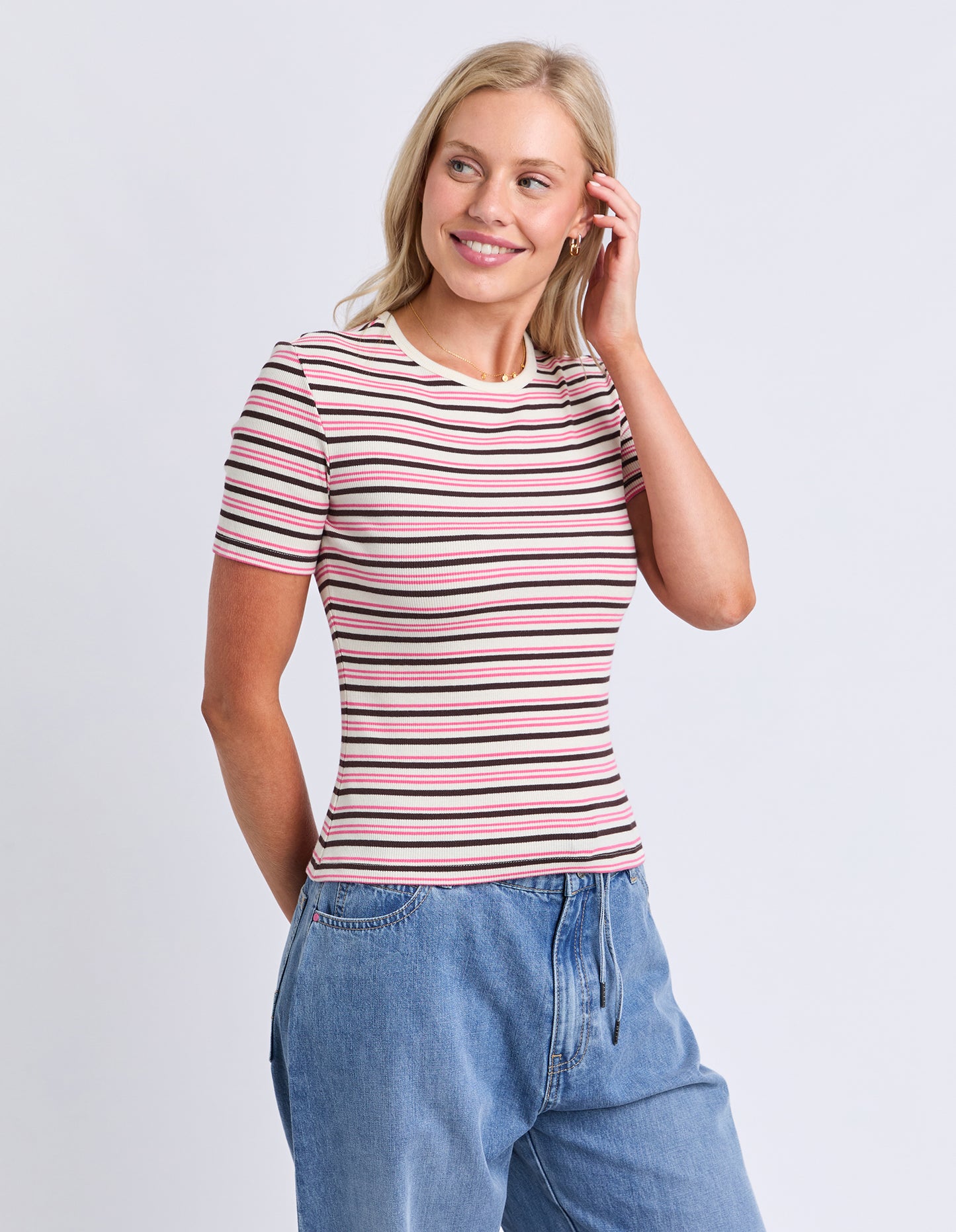 Chocberry tee - Choc & Pink Stripe